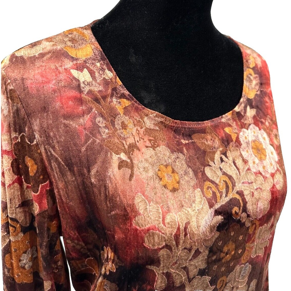 Conrad C Womens Pullover Top Large Multicolor Antique Floral Velvet Print - Picture 6 of 10